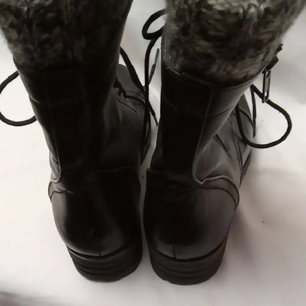 Women's Size 6 Black Knit-Lined Boots. Biker, Athleisure, Warm,